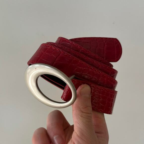 Vintage Rose Red Oval Buckle Belt – Simple Design, Unisex, Fits 26–34, New - Picture 7 of 7